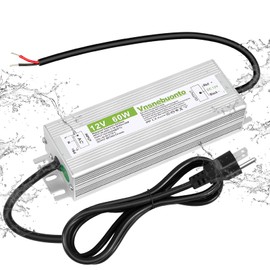 12V Power Supply 60W, 90-250V AC to 12V DC 5A Converter, IP67 Waterproof LED Driver, 12 Volt Low Voltage Transformer, Adapter with 3 Pin Plug for LED Light, Outdoor Indoor Use