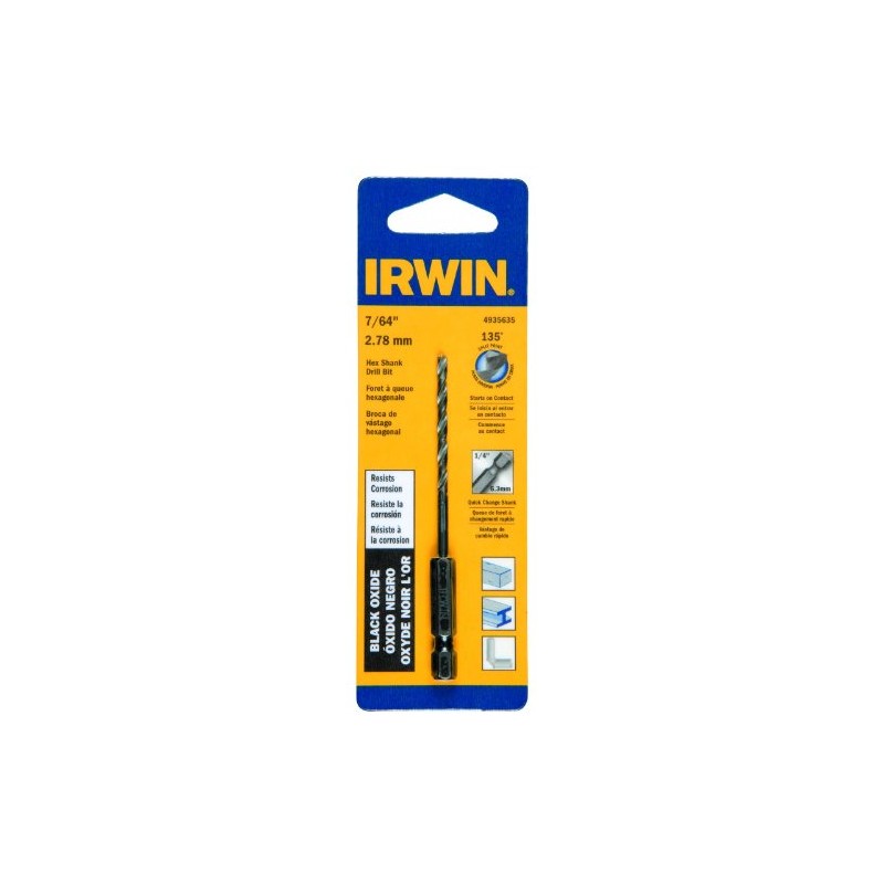 Irwin Tools 4935635 Oxide Hex Shank Drill Bit, 7/64-Inch, Black