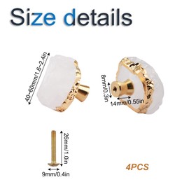 INCREWAY Stone Cabinet Knobs,4PCS Natural Crystal Drawer Handles with Golden Edge Healing Stone Knobs Brass knobs for Cabinet Door