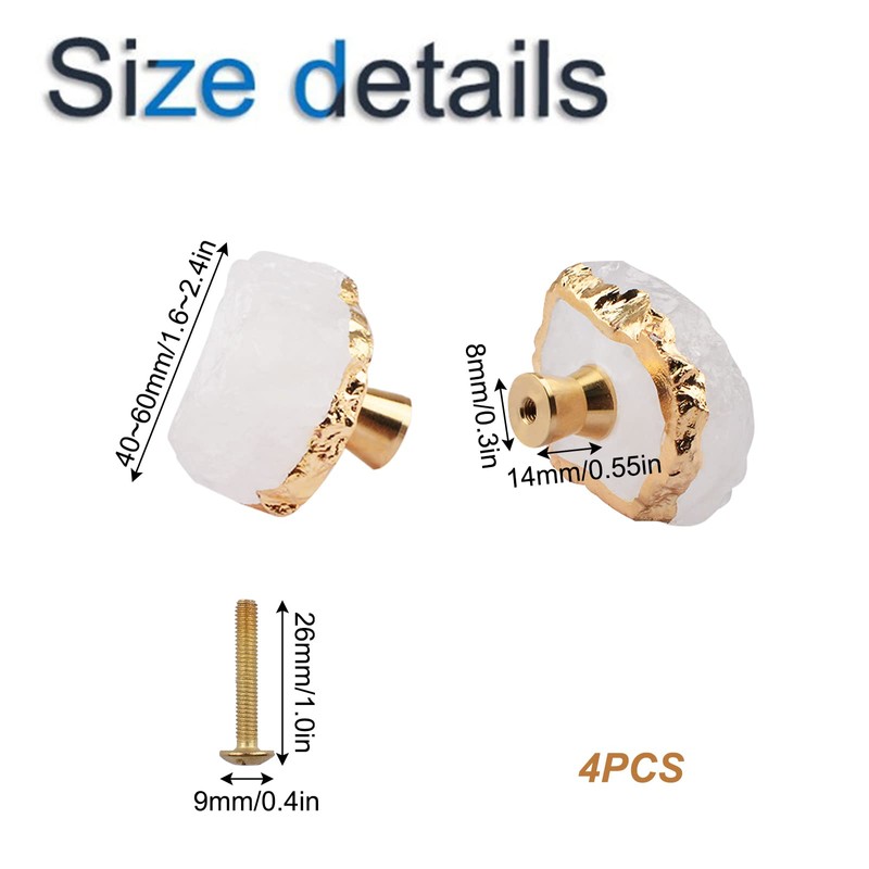 INCREWAY Stone Cabinet Knobs,4PCS Natural Crystal Drawer Handles with Golden