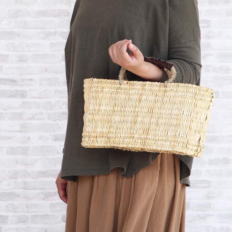 Matsunoya Basket Straw Leather Hand Horizontal Basket S