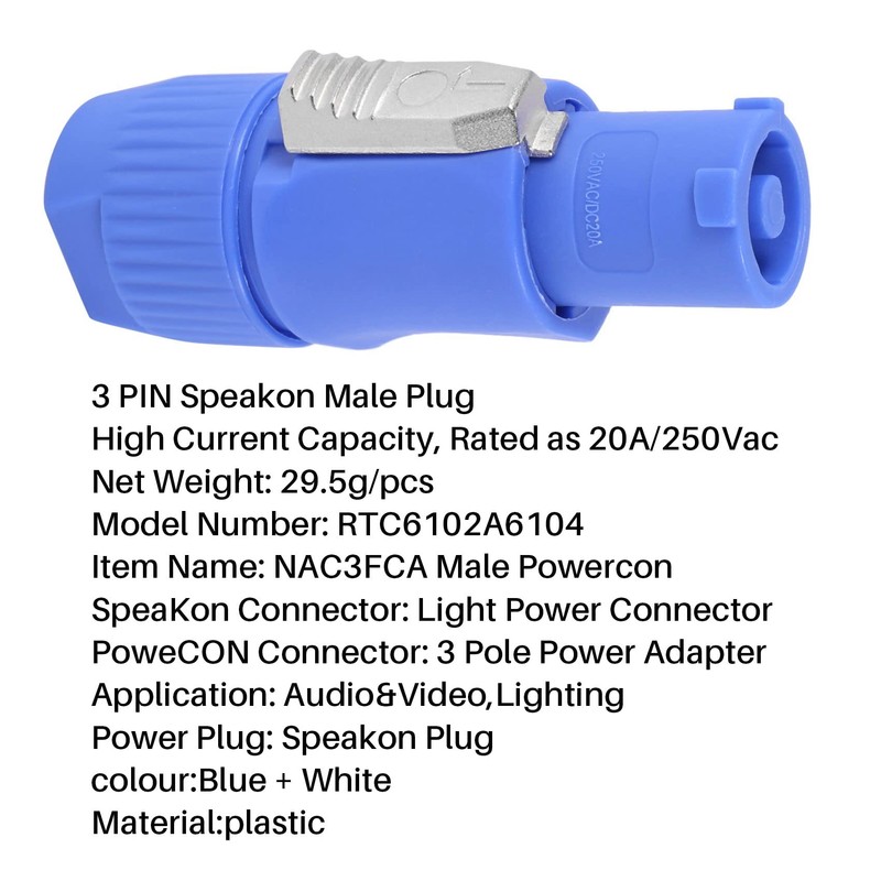 Jevina 10pcs/lot Nac3Fca Speakon Plug 3 Pin Powercon Plug 20A