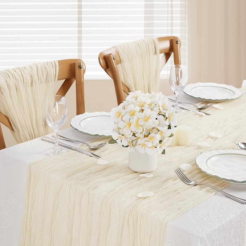 Boho Gauze Beige Table Runner 4 Pieces 10Ft x 36"
