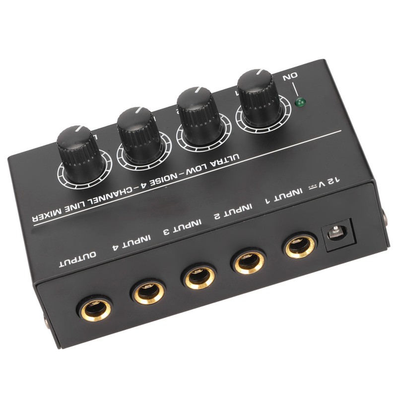 4 Channel Line Mixer Stereo Compact Low Noise Adjustable Volume