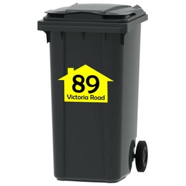 4X Yellow Bin Numbers Wheelie Bin Vinyl Weather Proof Stickers Customised House Numbers Street Names Choice of sizes (A6, A5, A4) (SKU-Yellow.Bin-A4)