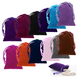 SULIUDAJI Pack of 24 Velvet Bags Colourful, 12 Colours Velvet Bags With Drawstring, Gift Bag, Jewellery Bag, Velvet Bag Small, Mini Bag For Jewellery, Favour Rings, Weddings, Parties
