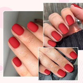 Lifextol 120PC Red Square Press on Nails Short Red Fake Nails Press ons Acrylic Nails Press on Nail for Women, 12 Size Matte Stick on Nail Petite Press on False Nail Tips Pack&5PC Sticky Tab