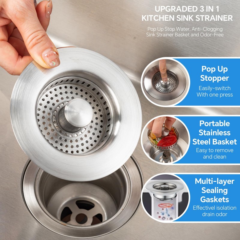 SELLO 3 in 1 Kitchen Sink Drain Strainer, 304 Stainless
