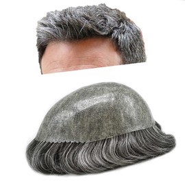Toupee for Men Men's Toupee Human Hair Replacement System Full Poly Thin Skin Mens Hairpieces Injected PU Mens Toupee Human Hair System Protesis Capilar8x10-100% density#1B50 OFF BLACK+50% Grey