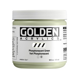 Heavy Body Acrylics by GOLDEN, Phosphorescent Green, 16 fl. oz. Jar, Professional Acrylic Paint, Transparent