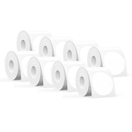 SUPVAN T50M Series Label Maker Tape, 8 Rolls Round Size Φ 2'' 140 Labels/Roll Genuine Laminated Thermal Label Tape Refill, Waterproof Oilproof Highly Adhesive Auto Detect Labels, Black on White