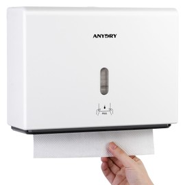 anydry Wall-Mounted Paper Towel Dispenser – Fits Tri-Fold Towels up to 10x3.1 Inches, Holds 200 Sheets, Ideal for Home & Commercial Use (White)