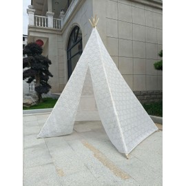 ABULU 5 - Sided Lace - Adorned Large Teepee Tent for Adults: 87" Tall, Indoor/Outdoor - Ready, Indian - Style Design, Ideal for Princess Lace Parties, Weddings, Beach Outings & Picnics (White)