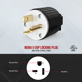 ENERLITES NEMA 5-20P Straight Blade Replacement Plug Connector, Male Extension Cord Ends, 20 Amp, 125 Volt, 2 Pole, 3 Wire Grounding, Industrial Grade, Heavy Duty, UL Listed, 66210-BK, Black