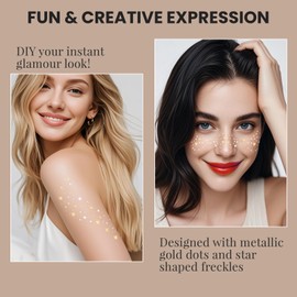 Glitter Freckles Face Tattoo, Gold Freckles Temporary Face Tattoos,Sparkle Makeup Patches, Cute & Waterproof Glitter Makeup Accessories For Women Girls, 6 Pcs