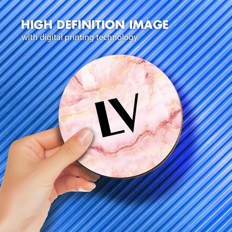 1 x Round Coaster - Letters LV Marble Stone Texture
