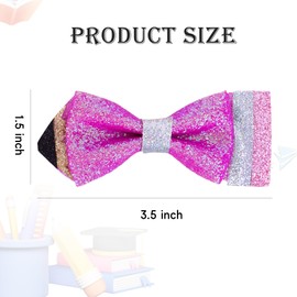 Back To School Hair Bows, Pencil Hair Clips Metal Alligator Hairpins Barrettes Glitter First Day of School Hair Accessories for Girls Kids, Rose Pink