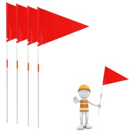 4 Pack Safety Flags with Pole, Premium Kid Alert Street Safety Slow Down Sign Safety Flags with Pole Replacement Easy to Install Safety Flag Warning Signs Compatible with Step 2