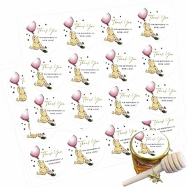 48Pcs Classic Winnie Thank You Stickers Labels Honey Jar Stickers for Pooh Baby Shower Decorations Girl's First Birthday Supplies Decor