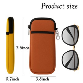 HeXueLy Soft Glasses Case - 2 Pack Double Layer Neoprene Eyeglass Pouch with Carabiner Hook, Lightweight Travel Zipper Case (Khaki & Golden Brown)