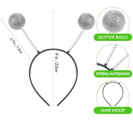 2PCS Alien Headband Martian Antenna Headband Bopper Costume Accessory for Everybody(Black and Silver)