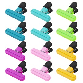 Amexo 12 Pcs Food Bag Clips for Food Storage Reusable Food Seal Clips in 6 Colours Plastic Freezer Bags Clips for Keeping Food Fresh Air Tight Clips for for Home Kitchen Office