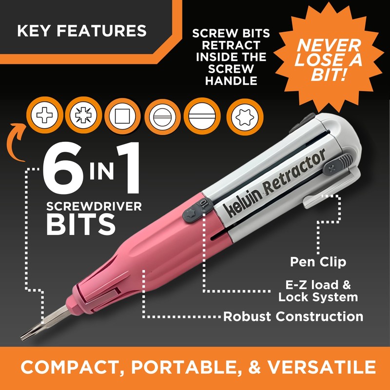 Kelvin Tools Retractor Mini Precision Screwdriver Set, 6 in 1