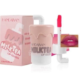 MIESCHER Milktea Lip Gloss Matte Finish, Long Lasting Hydrating Lip Tint Stain Natural Jelly Lipstick for Women Girls, Moisturizing Waterproof, Transfer-Proof, Highly Pigmented, 01 Bright Cherry Tint