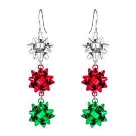 Miaija Christmas Flower Dangle Hook Earrings Red Green White Drop Earring Alloy Xmas Jewelry Gifts for Women Girls Christmas Themed Party