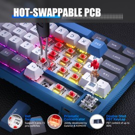 KEMOVE K87 Wireless TKL Mechanical Gaming Keyboard, Hot-swappable, RGB Backlit, Programmable, Bluetooth/2.4GHz/USB-C, 80% 87 Keys Compact Keyboard with Quiet Linear Red Switch for Windows/Mac/Linux