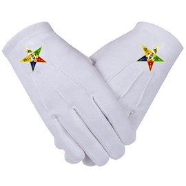 OES masonic star face machine embroidered cotton gloves - white one size pair - order of the eastern star.