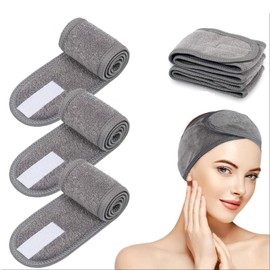 Adjustable Spa Facial Headband for Women ‌4 Pack, Soft Makeup Hair Band, Skincare Head Wrap for Bath, Sport, Yoga & Gym (Gray)‌