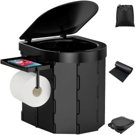 PAHTTO Portable Camping Toilet with Detachable Phone Shelf and Toilet Paper Holder