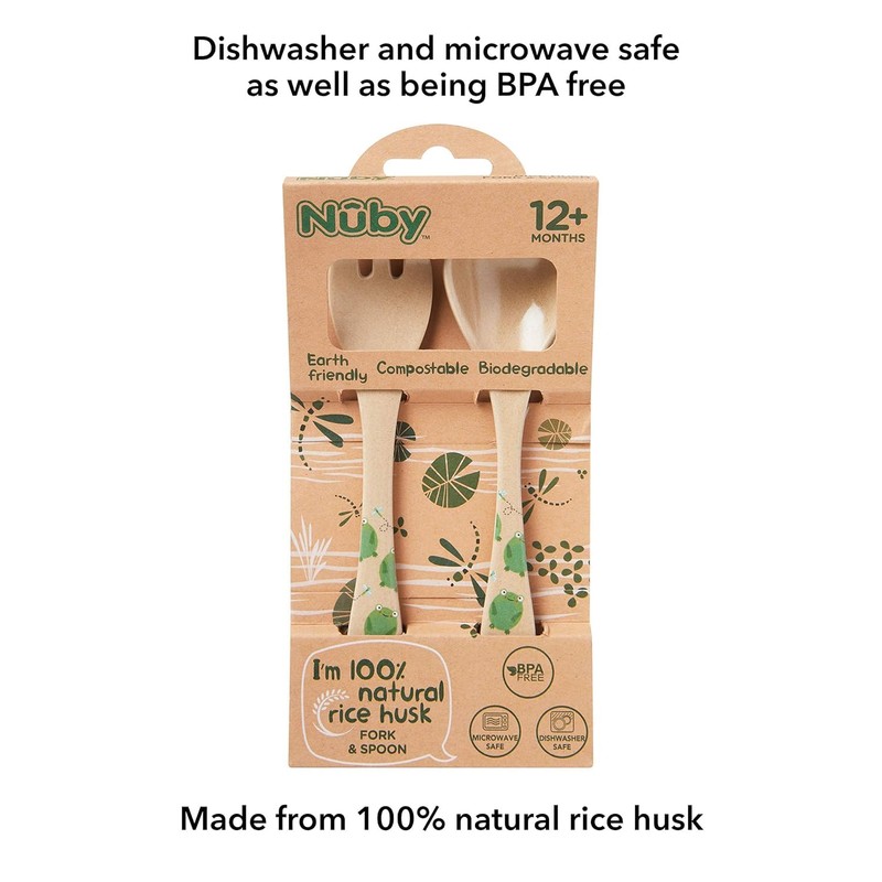 Nuby Eco-Friendly Natural Rice Husk Spoon and Fork Set- 2