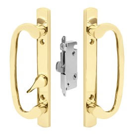 8.5" Legacy Sliding Patio Glass Door Handle Set – Offset Latch, Non-Keyed, Gold – Sash Controls 2265 Handle – Includes 45° Mortise Lock – Fits 3-15/16” Screw Spacing & 1-1/4" to 2-1/4" Thick Doors