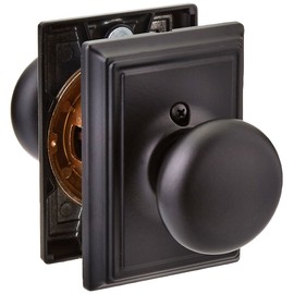 Schlage F10-PLY-ADD Plymouth Passage Knobset with Decorative Addison Rose from t, Matte Black