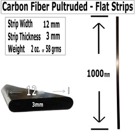KARBXON – Flat Carbon Fiber RODS - 12mm x 3mm x 1000mm – Pultruded Flat Solid Rod - Black Matte Finish - Pure Solid Carbon Fibre Flat Strips - for RC Planes-Drones, Boat DIY Craft Projects