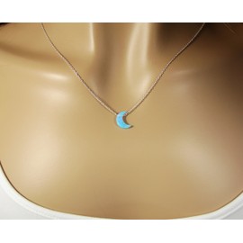 Martinuzzi Accessories Blue Moon Opal Necklace,Opal crescent Moon Charm Sterling Silver Chain Necklace. (15 Inches)
