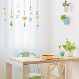 7 Pieces Crystals Suncatcher Butterfly Sun Catchers Colorful Crystal Chandelier Pendant Hummingbird Wall Hanging Tree Window Prism Ornament (Shinny Colors, Stylish Style)