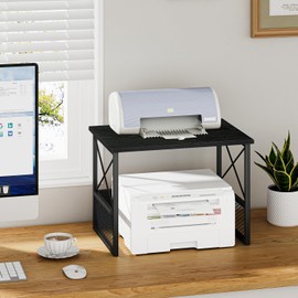 VYUOL Printer Stand for Desk, Desktop Printer Stand Shelf Organzier for Home Offic, for Above and Under Desk, Fax Machine Copier Scanner, Black