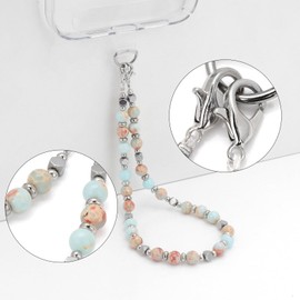 Raicegs Stone Beaded Phone Charm Wrist Strap Bracelet Strap Hands-Free Phone Chain Wristlet Detachable Lanyard Accessories for Women Natural Stone Shoushan Stone