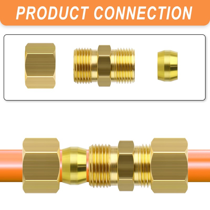 GASHER 10PCS Brass Compression Tube Pipe Fitting, 10mm OD x