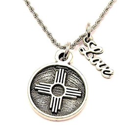 ChubbyChicoCharms Zia Southwest Sun Symbol Stainless Steel Rope Chain Cursive Love Necklace
