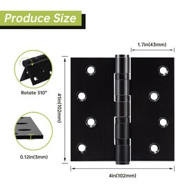 MOZCORN Ball Bearing Hinges 4 x 4 Inches Heavy Duty Door Hinges Matte Black Stainless Steel Hinges with Screws, Square Corner, Smooth and Quiet, 6 Pack