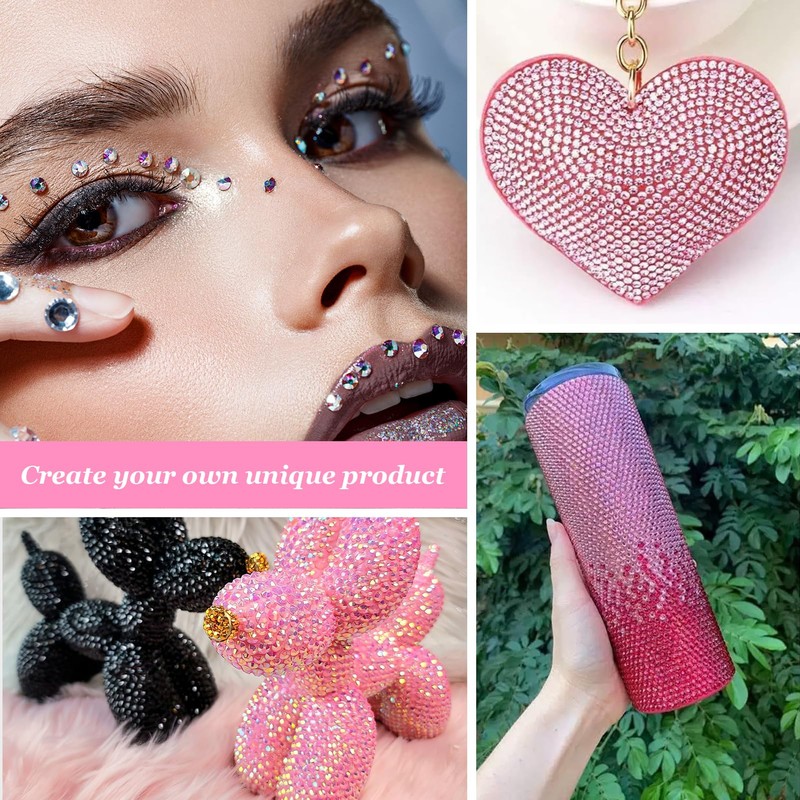 Pink Rhinestones Kit with B7000 Glue & Tools, Flatback Gems