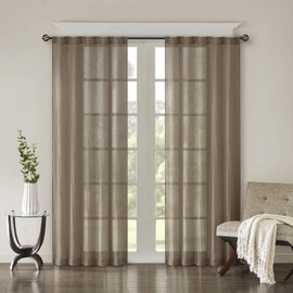 Madison Park Harper Sheer Bedroom, Modern Contemporary Window Curtain for Kitchen, Solid Fabric Panels, 42" x 95", Taupe, 2 Piece