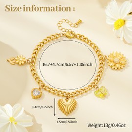 CNYTPE 14K Gold Plated Heart Charm Bracelet for Women, Stainless Steel Chain with Gold Heart Pendant, Gift for Sisters, Best Friends, Family – Birthday & Valentine’s Day (StyleA)