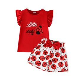 Lianpyxa Toddler Kid Girl Clothes Classic Casual Letter Printed Soft Breathable Top Shorts 2PC Summer Outfit Set(5-6T)