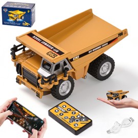 LTFIOON Mini Camion Ribaltabile RC, 1:64 Autocarro Ribaltabile in Metallo con App e Telecomando 2,4 GHz, Veicolo da Costruzione Telecomandato per Bambini con Luci e Suoni, 2 Velocità, Ricaricabile USB