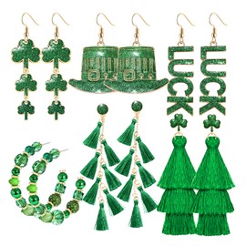 St.Patrick's Day Earrings Bulk for Women,Green Lucky Shamrock Dangle Earrings, Boho Clover Green Layered Tassel Earrings,Glitter Irish Festival Shamrock Horseshoe Earrings Jewelry Gifts
